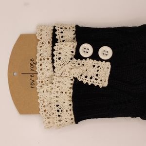 Black Leg warmers with white lace trim, new in packaging